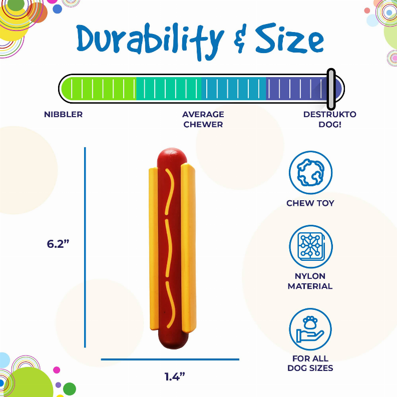 SP Hot Dog Ultra Durable Nylon Dog Chew Toy for Aggressive Chewers