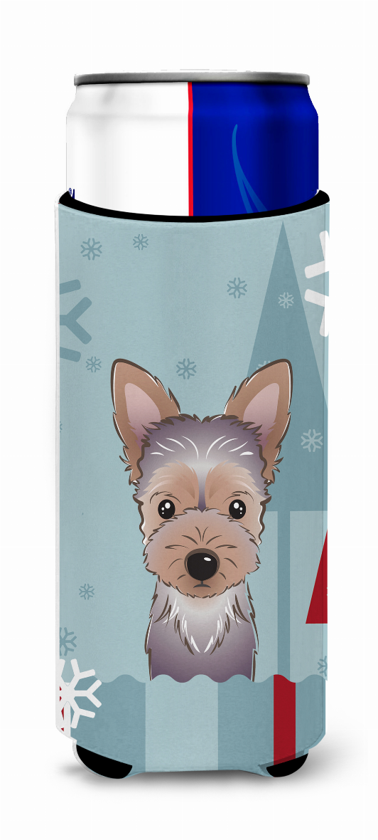 Winter Holiday Yorkie Puppy Ultra Hugger for slim cans