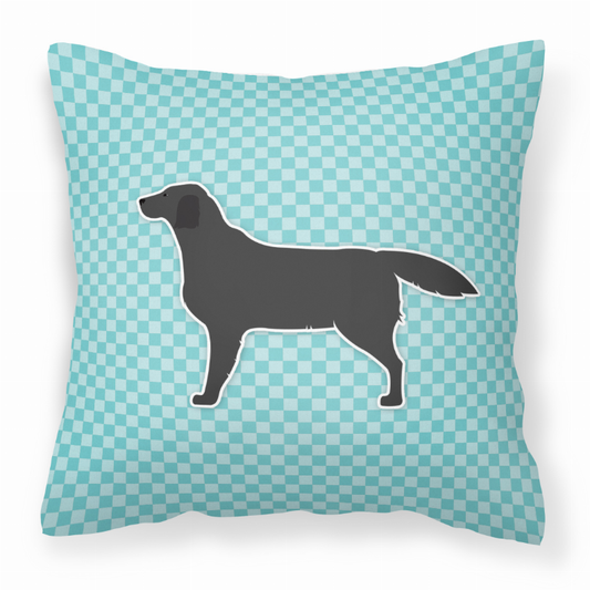 Black Labrador Retriever  Checkerboard Blue Fabric Decorative Pillow