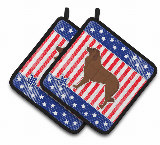 USA Patriotic Dog Art Pair of Pot Holders