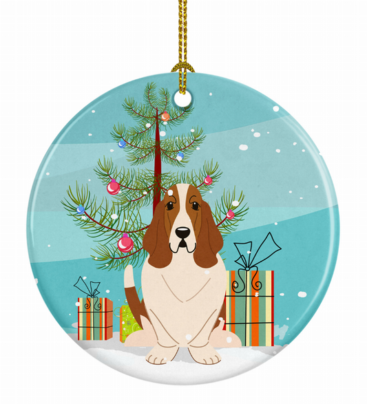 Christmas Tree and Dog on Ceramic Ornament