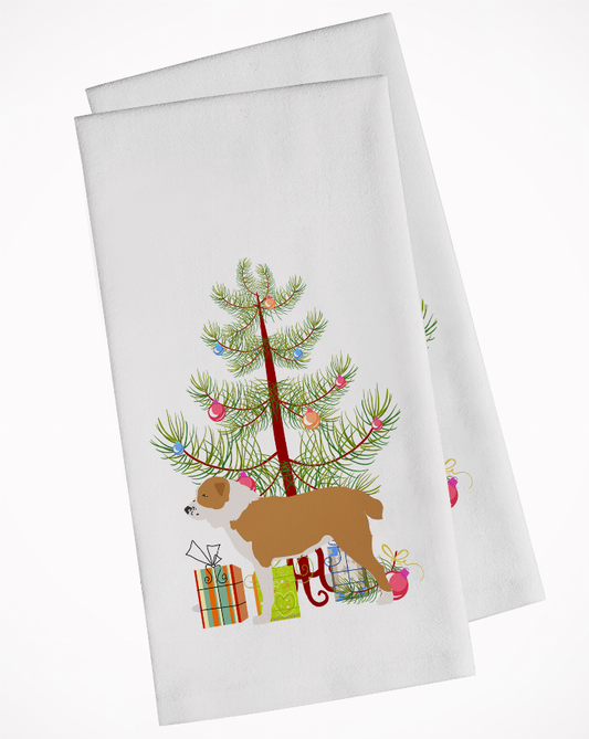 Central Asian Shepherd Dog Merry Christmas Tree White Kitchen Towel Set of 2