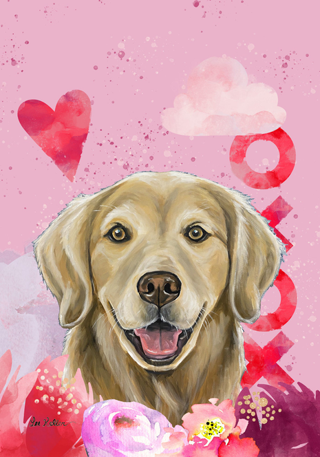 Golden Retriever  - Hippie Hound Studios Valentines  House and Garden Flags