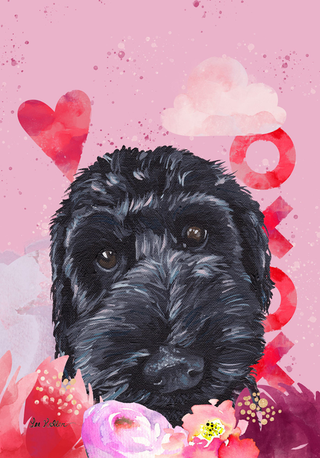 Labradoodle Black - Hippie Hound Studios Valentines  House and Garden Flags