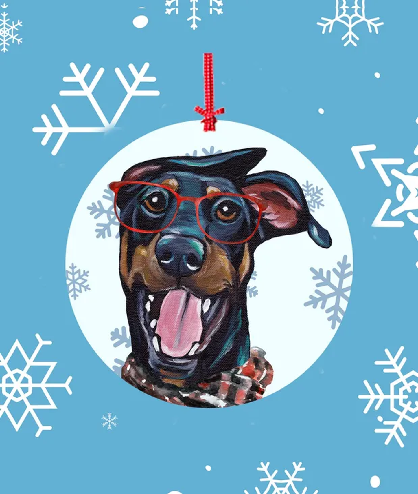 Doberman B/T Uncropped -   Hippie Hound Studios Christmas Tree Ornament