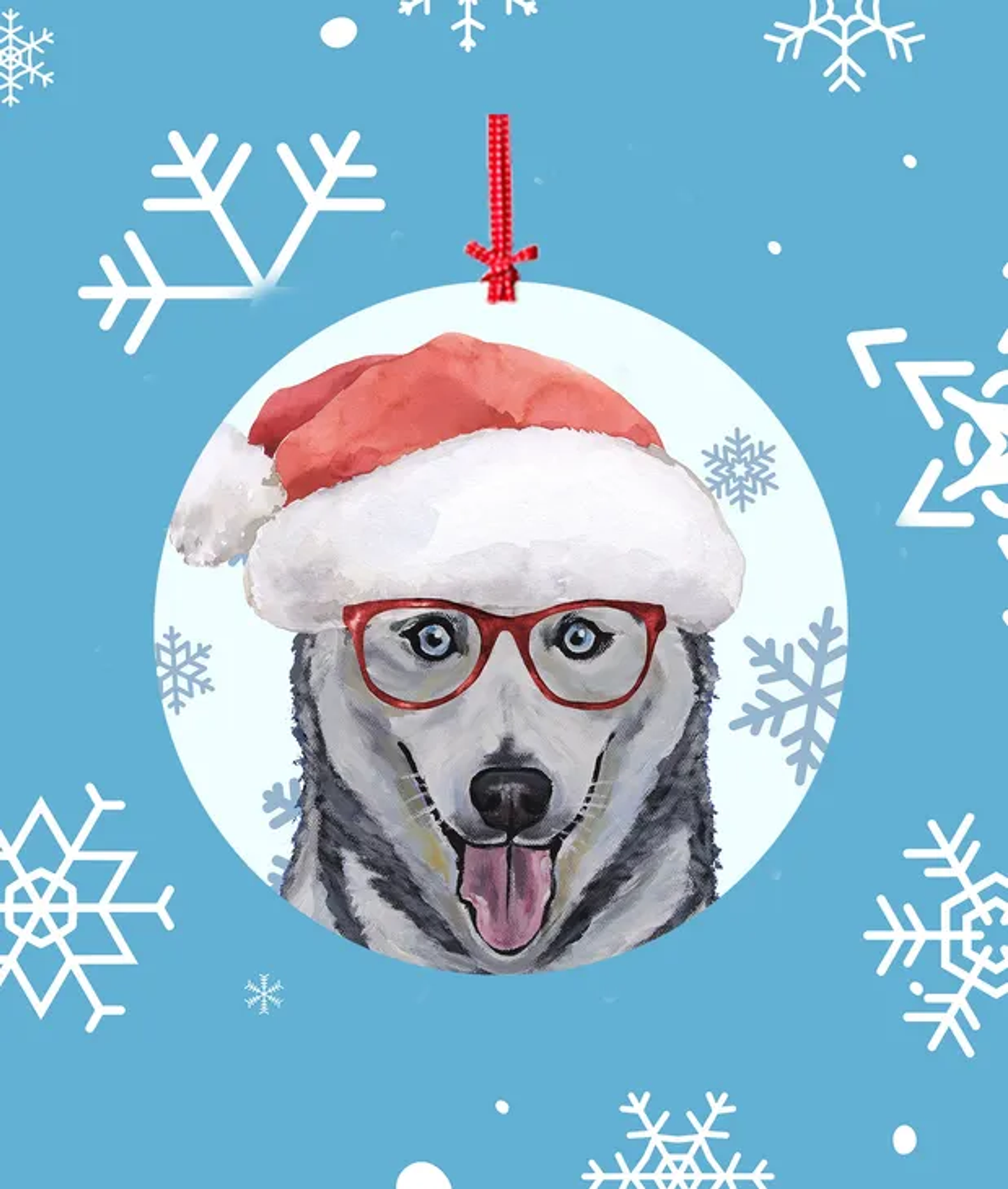 Siberian Husky Grey -   Hippie Hound Studios Christmas Tree Ornament