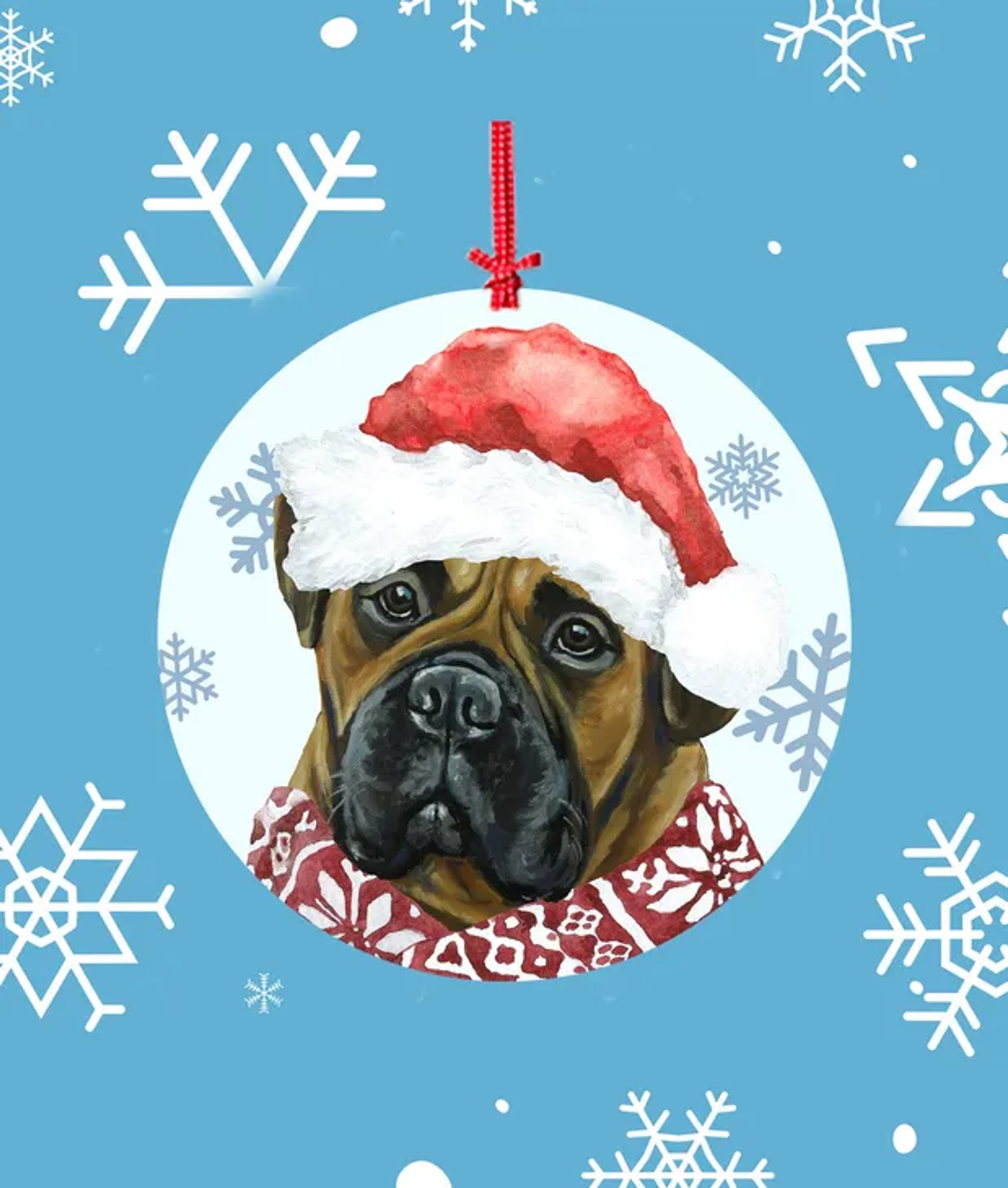 Bull Mastiff -   Hippie Hound Studios Christmas Tree Ornament