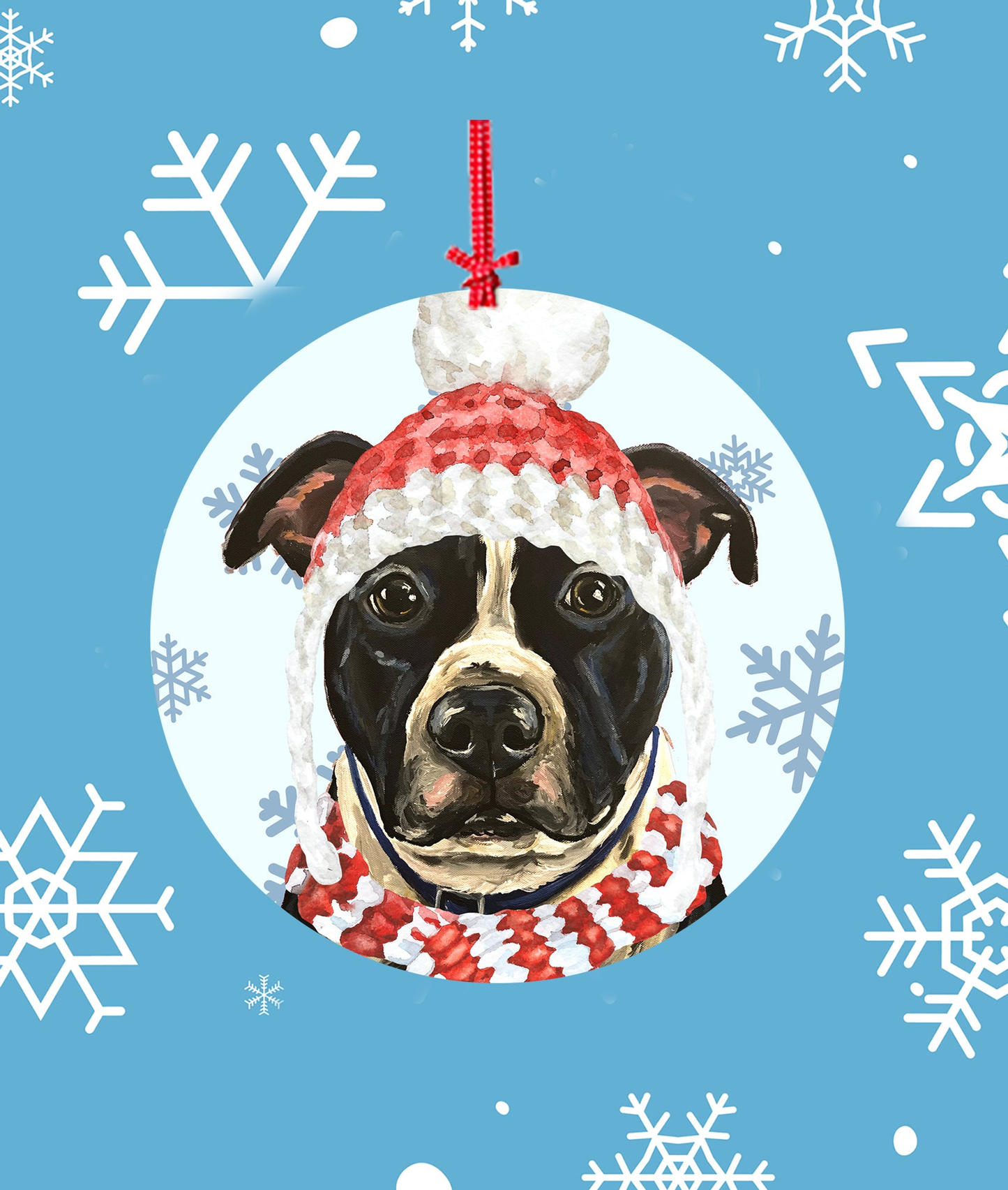 Pit Bull Black/White -   Hippie Hound Studios Christmas Tree Ornament